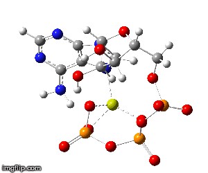 The yellow atom is the Mg. Without it ATP cannot function.